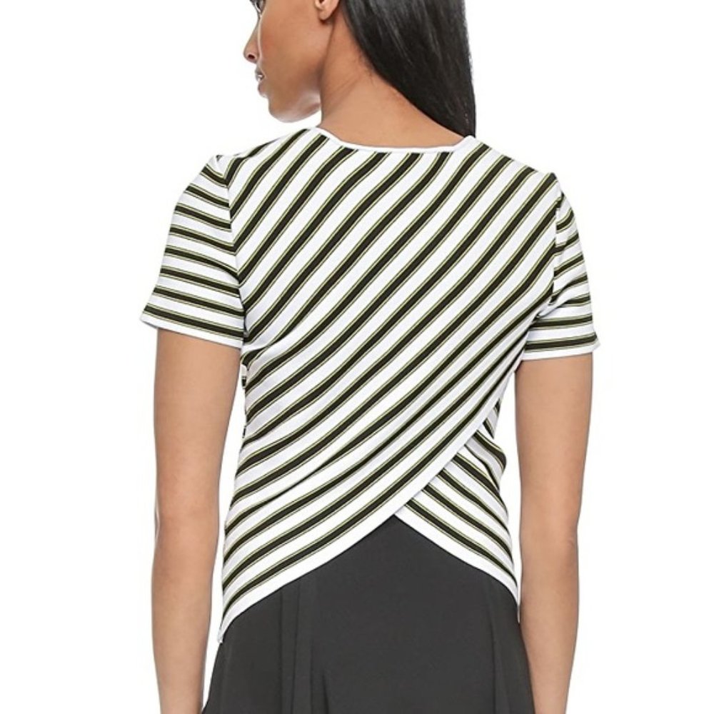 A.L.C. Cross-Over Back Striped Dale Short Sleeve Blouse - Size S